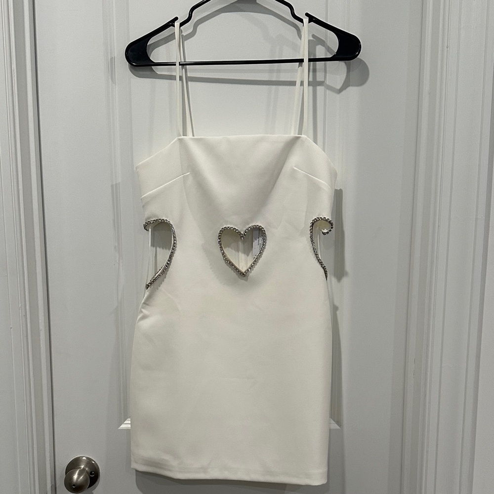 NWT Nasty Gal Size US 6 White Dress with Rhinestone Heart Cutouts
